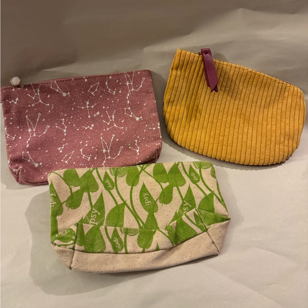 Stylish Ipsy Pink, Yellow, and Green Women's Makeup Bag Set